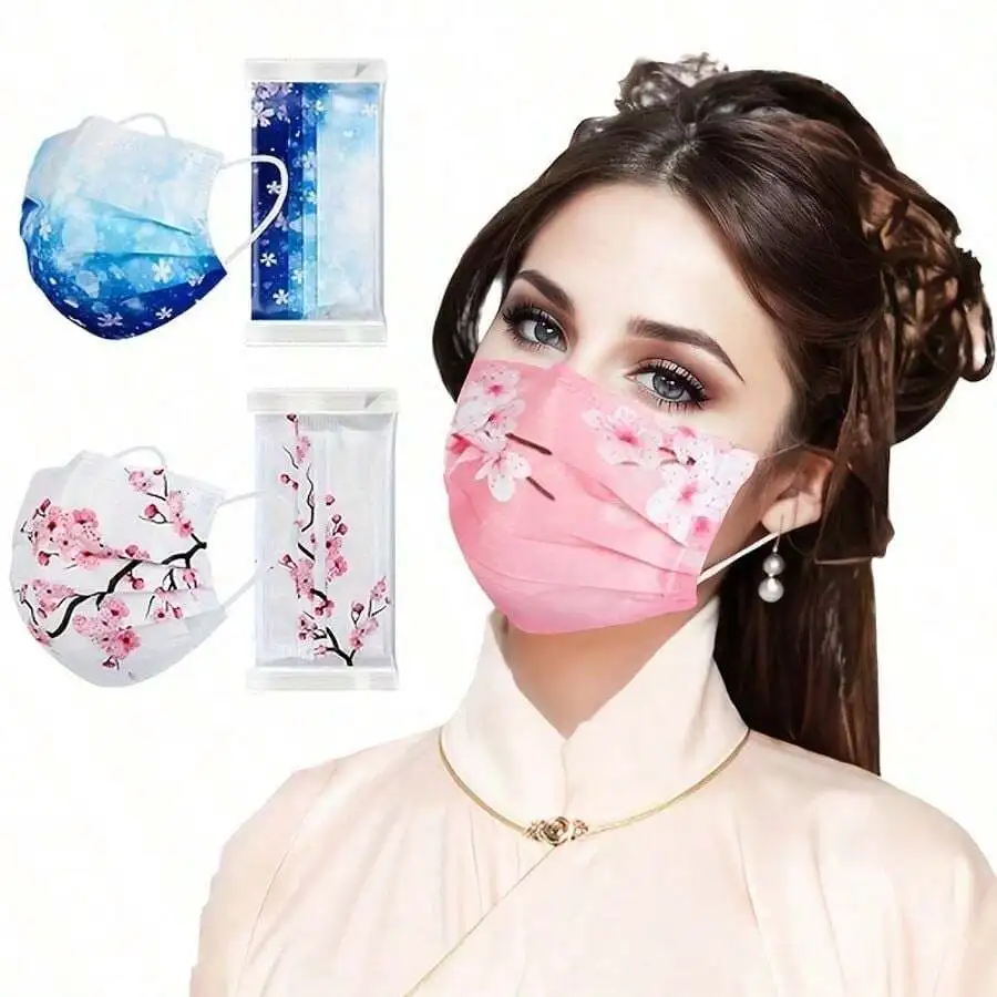 10pcs Floral Sakura Print 3-Pl – Disposable Mask Blue recenzja i cena