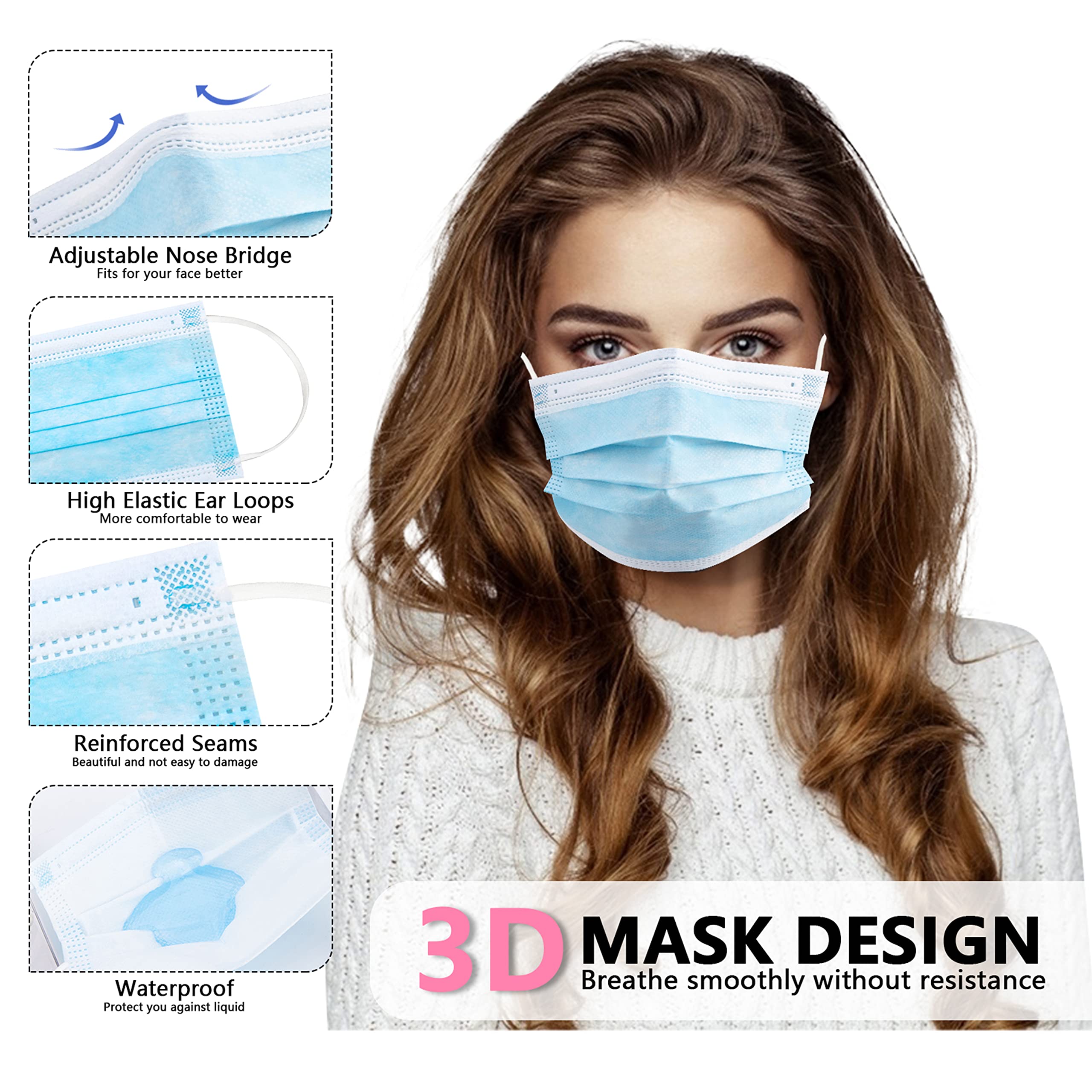50/100 PCS Box Blue Face Masks – Disposable Mask Blue recenzja i cena
